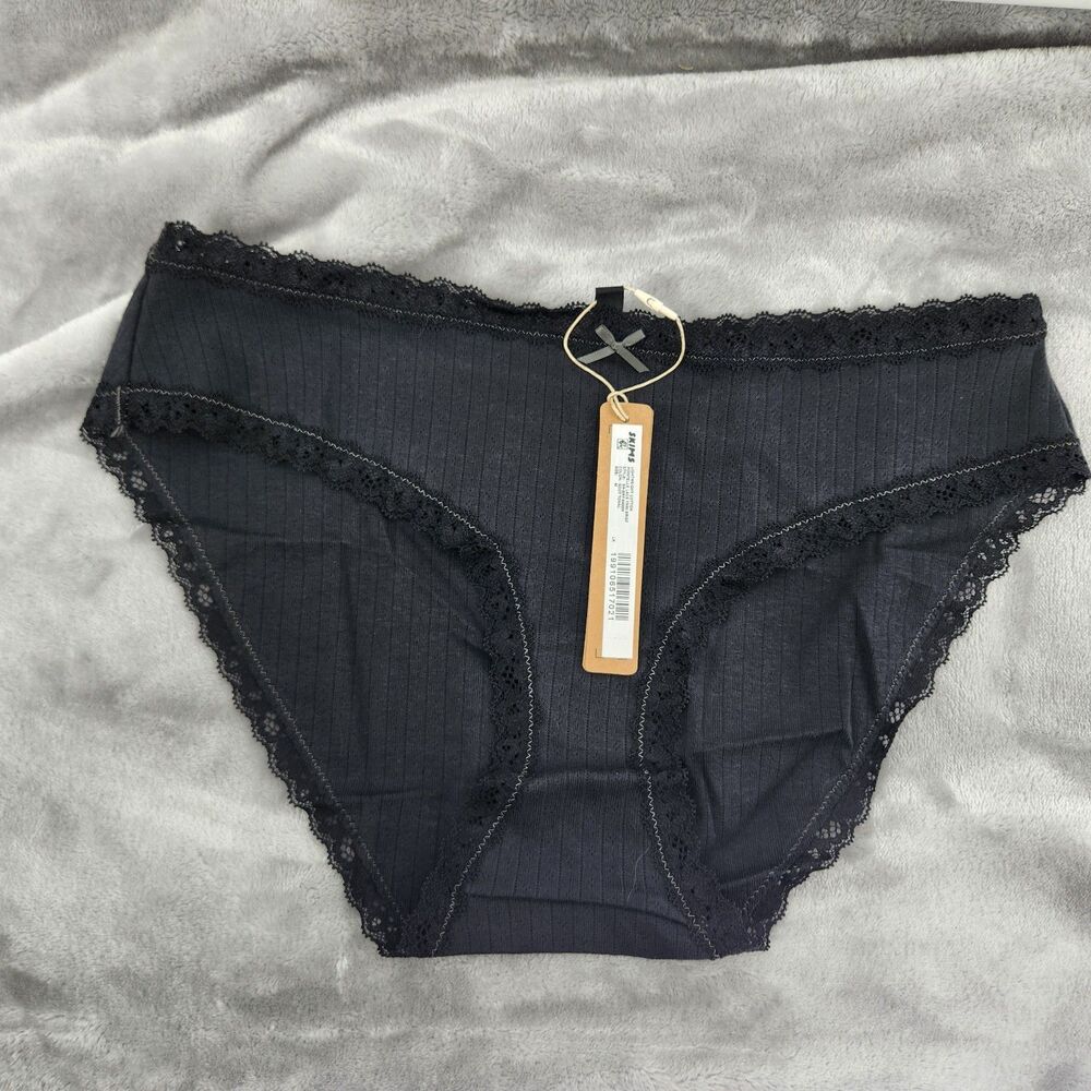 SKIMS Medium Soot Tonal Lightweight Cotton Pointelle Lace Trim Brief